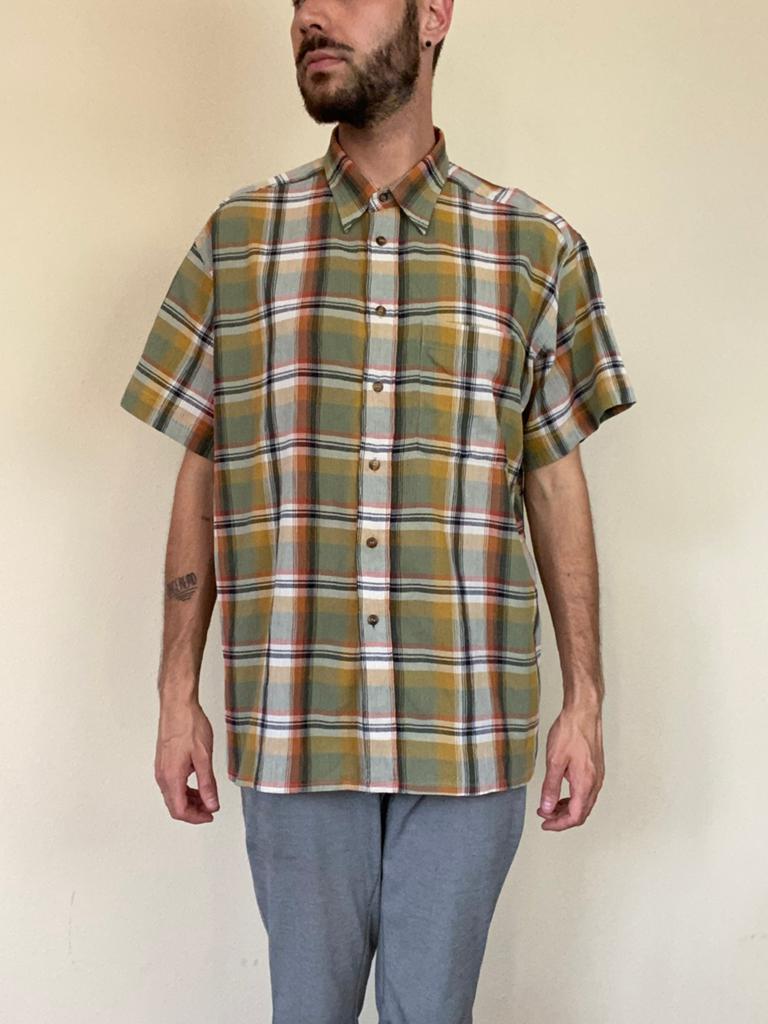 Vintage overhemd / shirt- geruit - groen - katoen - XL, Kleding | Heren, Overhemden, Hgv, Hgv, Ophalen of Verzenden, Gedragen