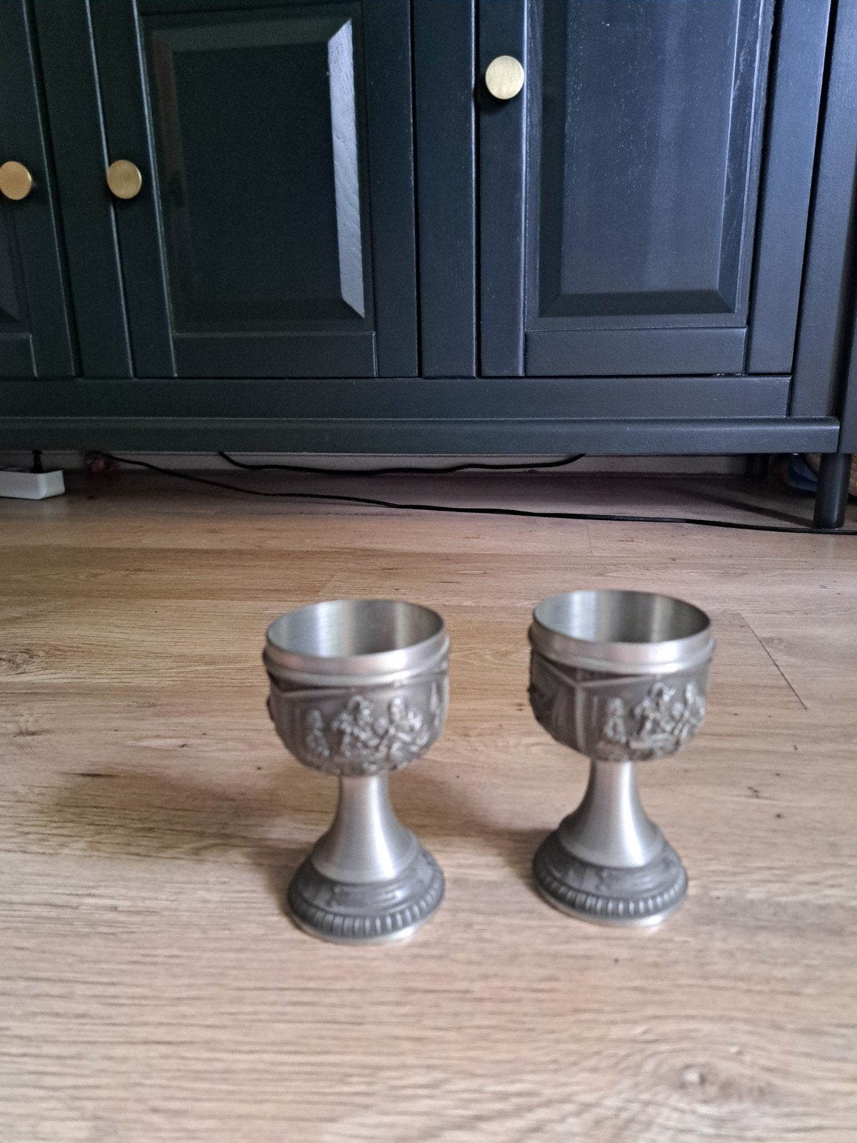 Set van 2 Vintage Tinnen Kelken – Rembrandt & Jan Steen, Antiek en Kunst, Ophalen of Verzenden