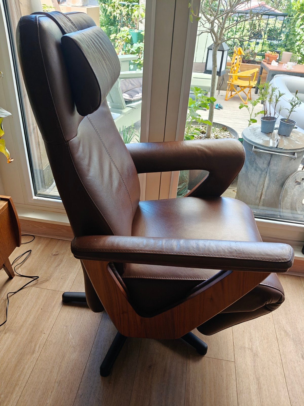 Comfortabele leren relaxfauteuil Prominent, Huis en Inrichting, Stoelen, Gebruikt, Eén, Hout, Leer, Bruin, Ophalen