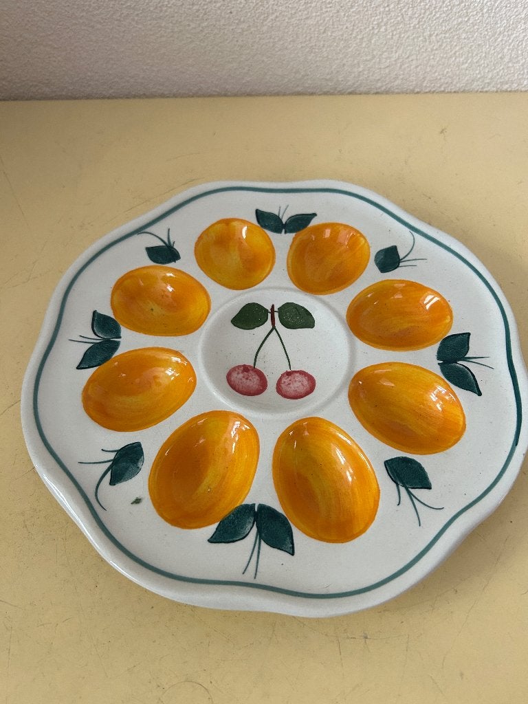 Vintage Wilhelmsburger Keramiek Eierbord met Kersen, Overige merken, Keramiek, Ophalen of Verzenden, Zo goed als nieuw