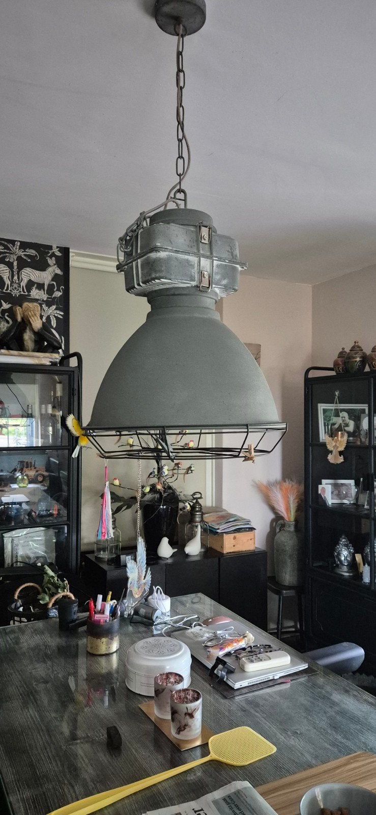 Mooie Grijze Industriële Hanglamp - Vintage Stijl, Ophalen, Gebruikt, Metaal, Industrieel, Vintage