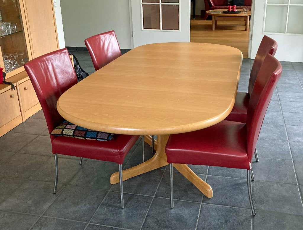 Uitschuifbare Hulsta eetkamertafel - blank eiken, Ophalen, Gebruikt, 100 tot 150 cm, Eikenhout