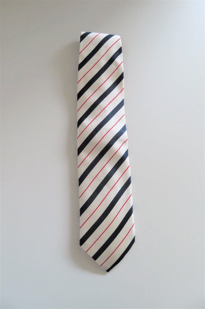 Stropdas Wit Blauw Rood (3487), Ophalen of Verzenden, Zo goed als nieuw, Wit, Met patroon