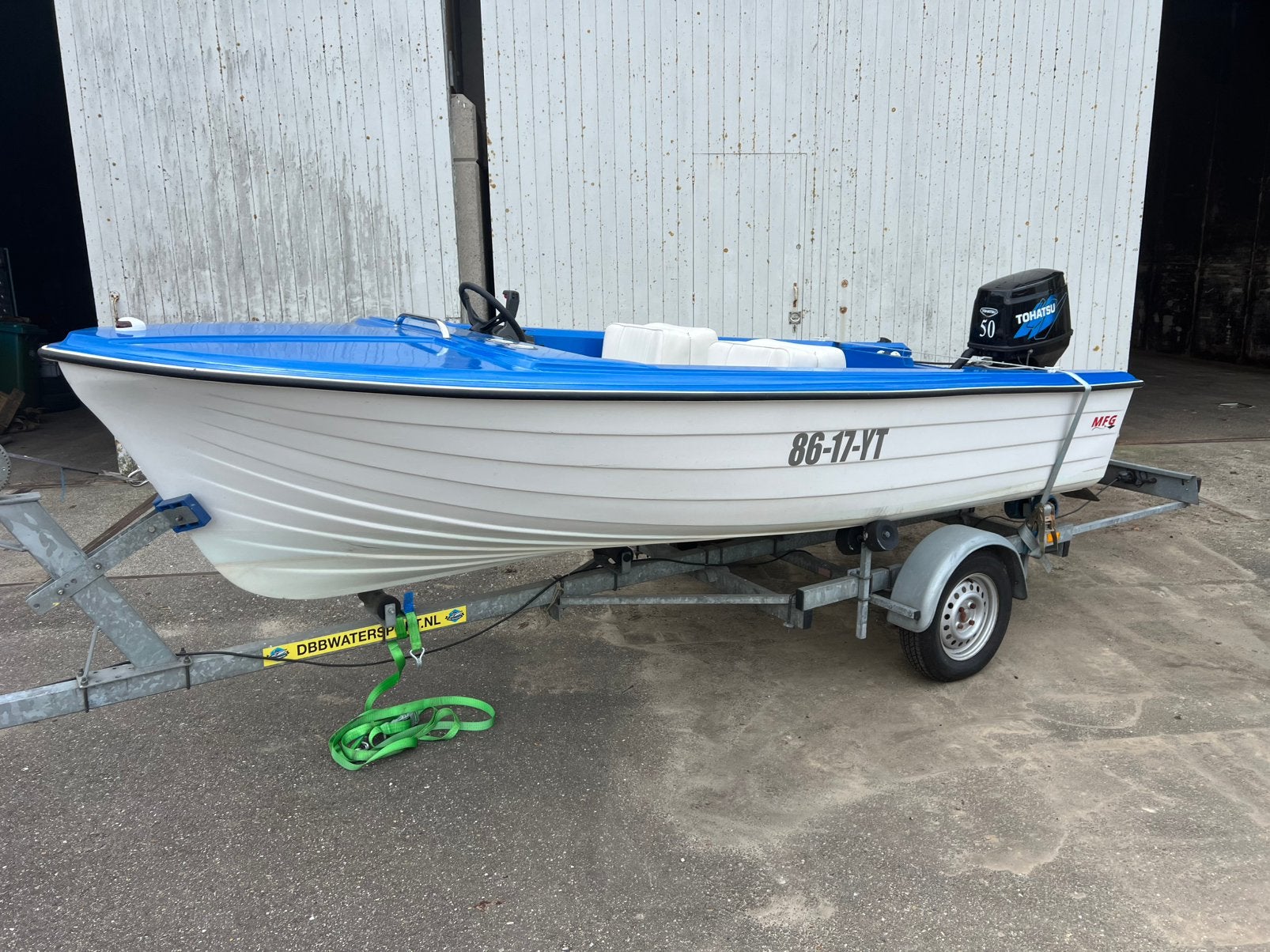 MFG visboot consoleboot Tohatsu 50PK 2 takt Kalf trailer, Ophalen, Overige merken, Zo goed als nieuw, 30 tot 50 pk