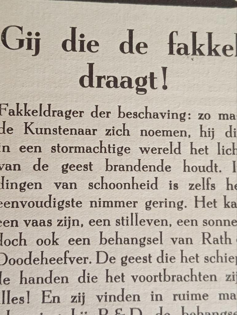 Gij die de Fakkel draagt Tijdschrift advertentie litho 1949, Ophalen of Verzenden