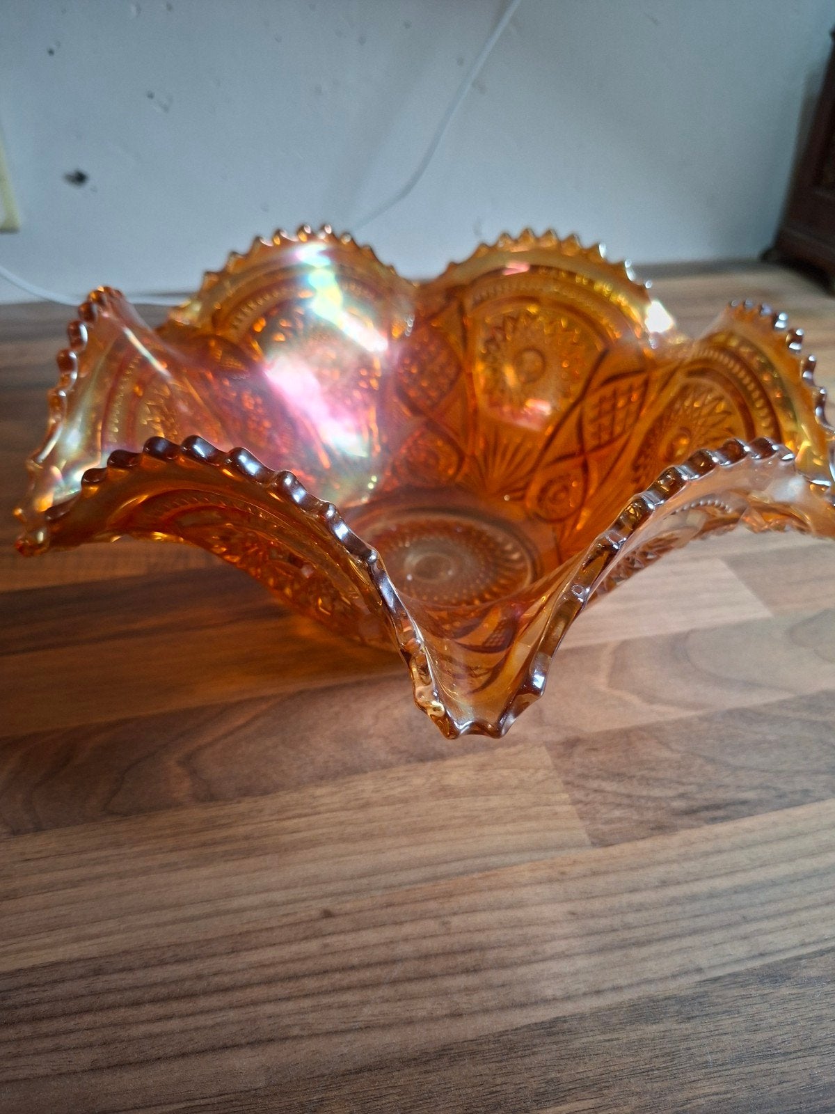 Vintage Oranje Iriserend Glas Schaaltje - Karnivalglas, Antiek en Kunst, Antiek | Glas en Kristal, Ophalen