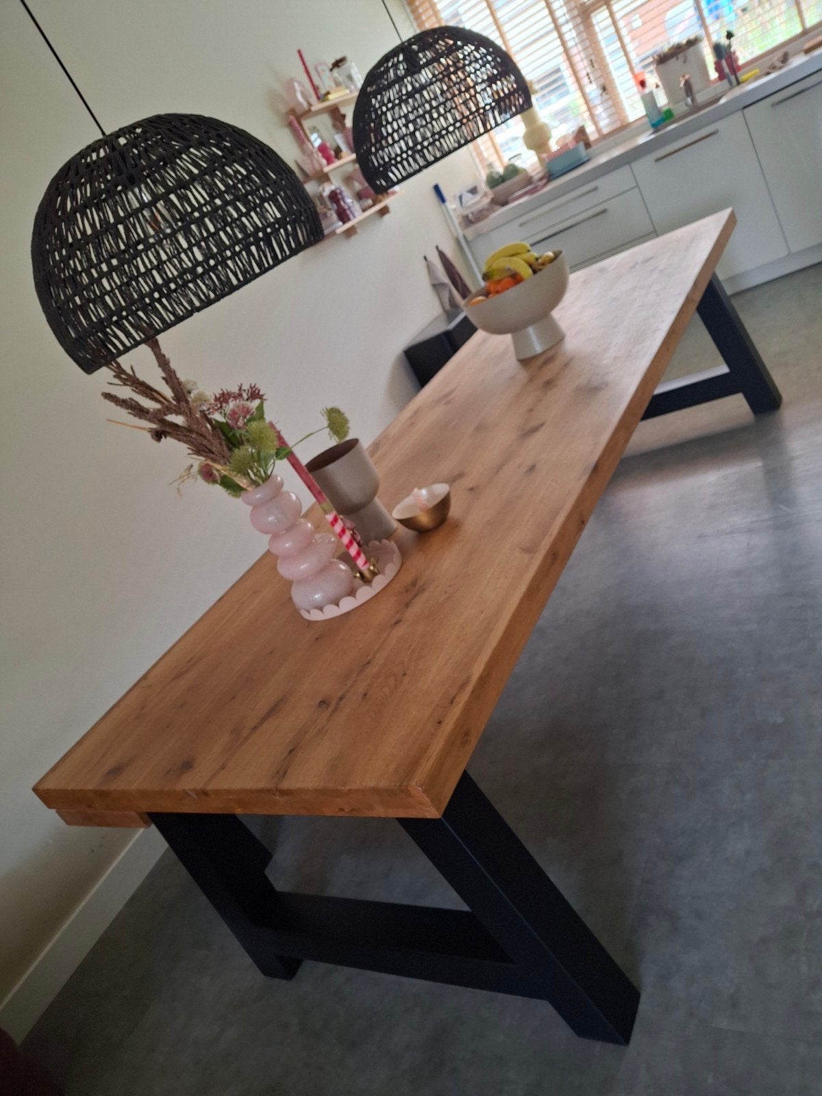 Eetkamertafel 280x100x75cm met bijpassend bankje, Ophalen, Gebruikt, 100 tot 150 cm, 200 cm of meer