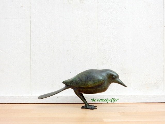 043* Bronzen ekster groen (Boven €75 geen verzendkosten), Tuin en Terras, Ophalen of Verzenden, Nieuw, Overige materialen, Dierenbeeld