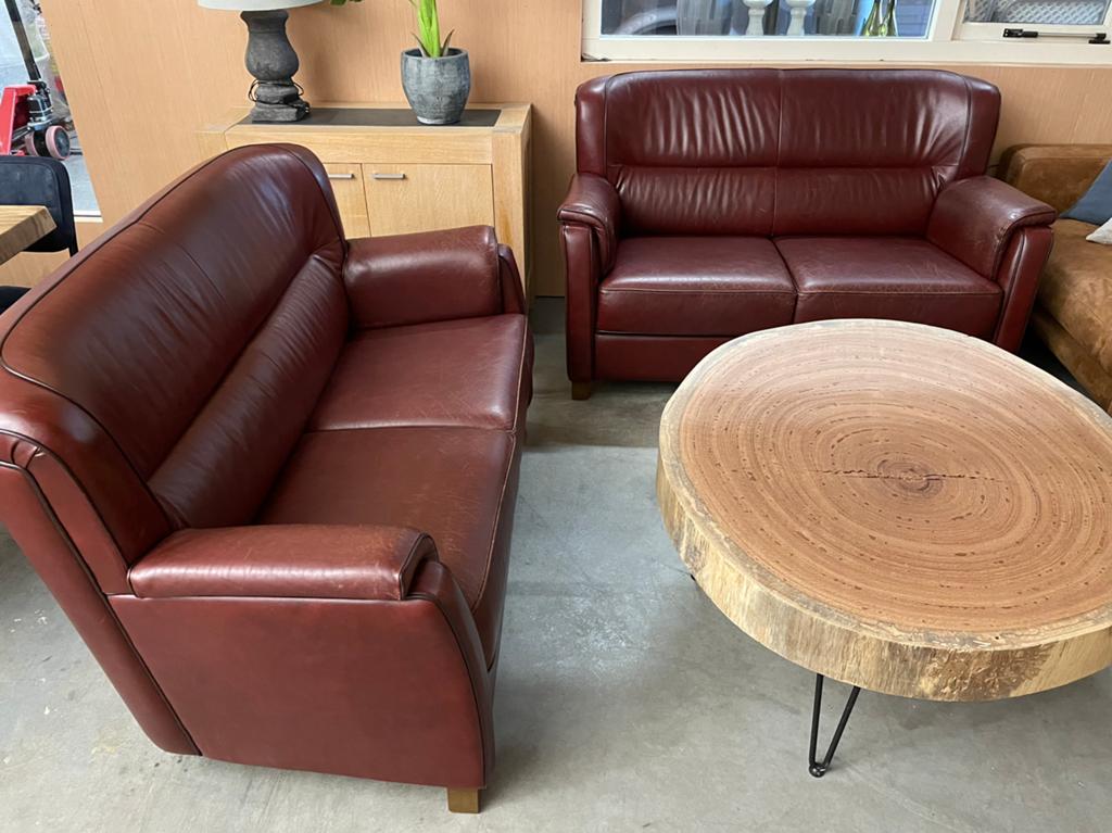 3b | 2 x tweezitsbank/tweezitter leer ~ cognac bruin, Ophalen, Gebruikt, Leer, Klassiek