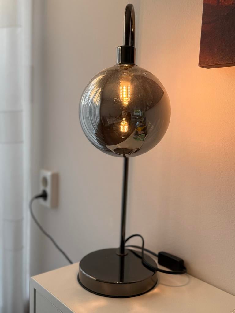 Moderne spiegelende bol tafellamp met LED filament, Ophalen, Zo goed als nieuw, Glas, Minder dan 50 cm