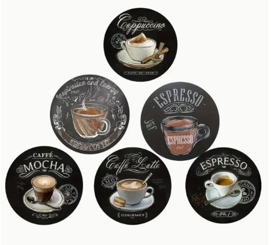 Onderzetters met Koffie afbeeldingen, Hout, Glasonderzetter, Stapelbaar, Ophalen of Verzenden