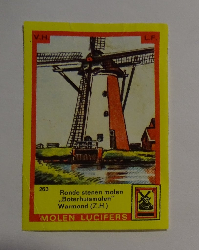RONDE STNEN MOLEN  BOETERHUISMOLEN   WARMOND, Verzamelen, Verzenden, Zo goed als nieuw, Luciferdoosjes of -merken