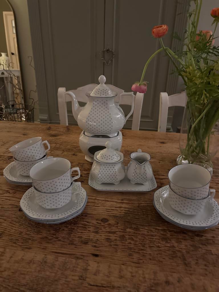 Vintage Seltmann Weiden Koffie/Theeservies met Stippenpatroo, Ophalen of Verzenden