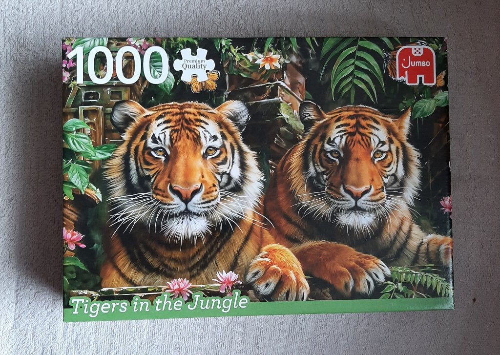 Legpuzzel Tijgers in de jungle, Hobby en Vrije tijd, Ophalen of Verzenden, 500 t/m 1500 stukjes, Zo goed als nieuw, Legpuzzel
