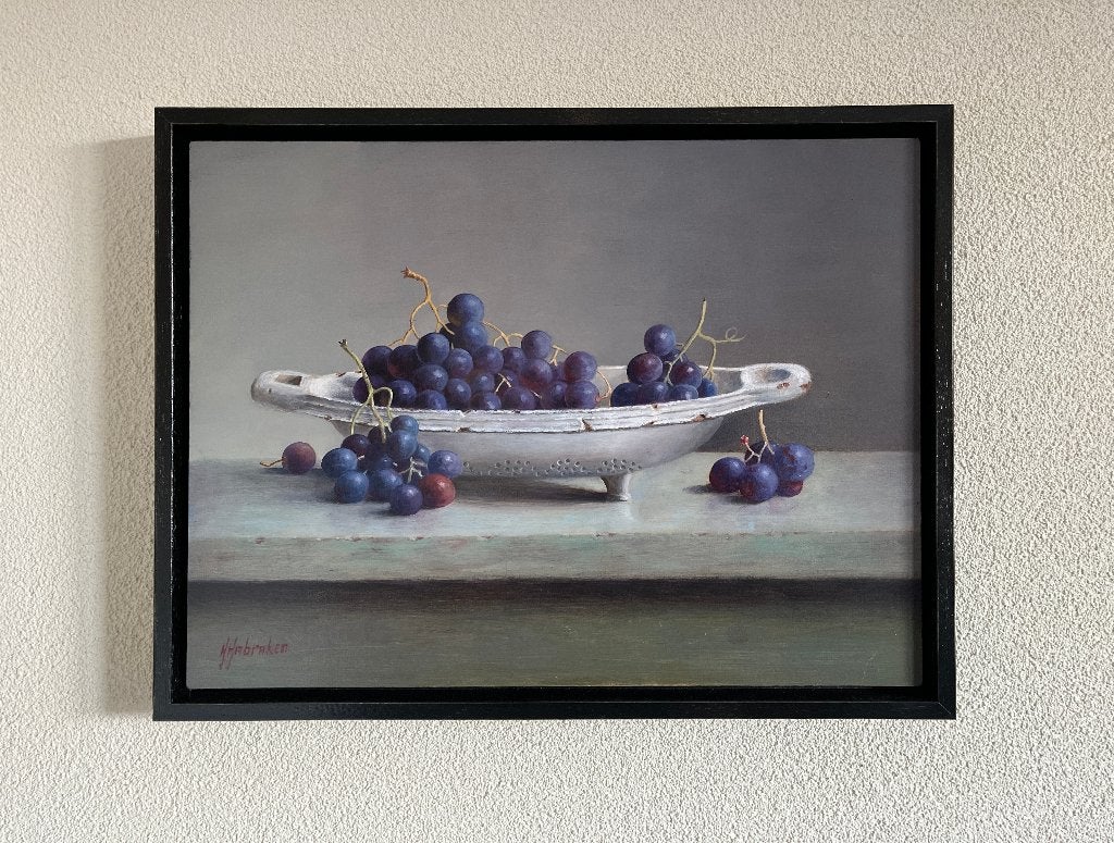 Schilderij druiven in een schaal. Hans Habraken.