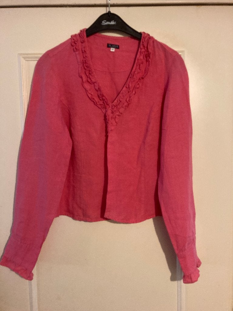 Zomerse roze linnen blouse van Scarva, maat 38, Maat 38/40 (M), Verzenden, Scarva, Zo goed als nieuw