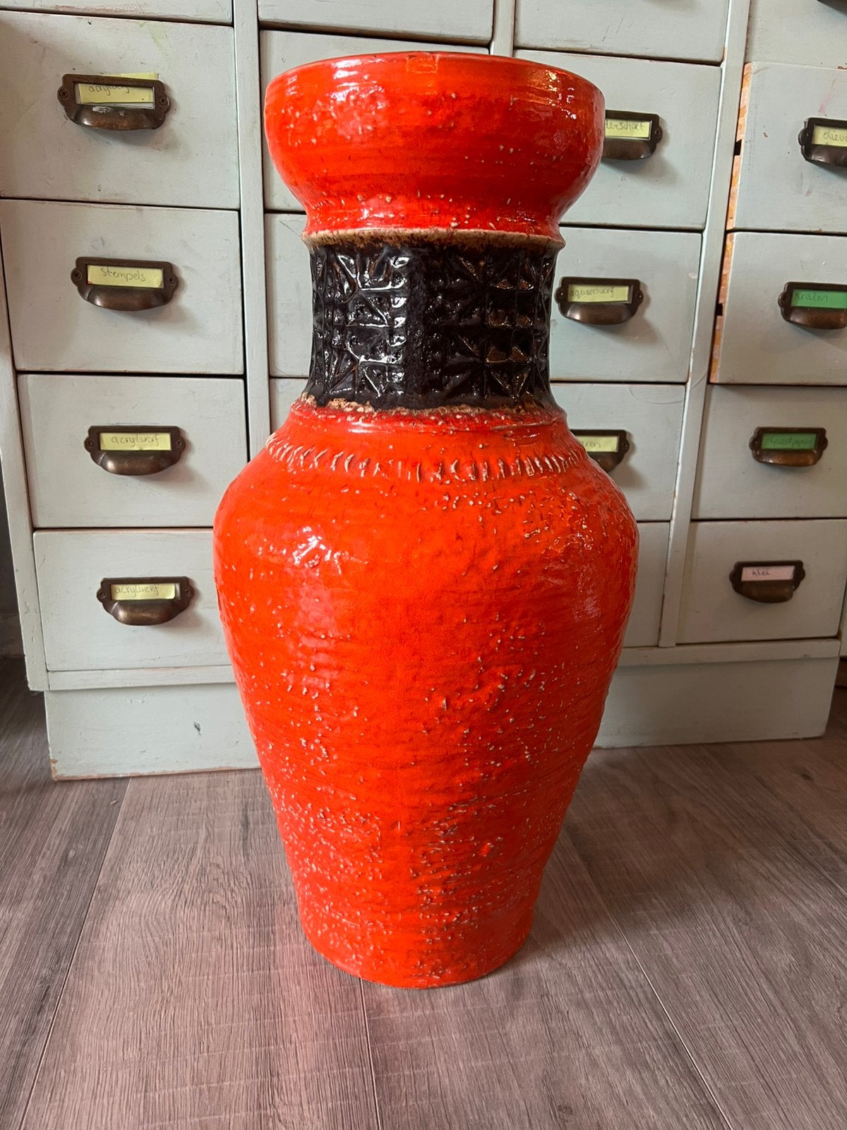 Vintage retro vloervaas Jasba N 101 11 55 vaas oranje lava, Ophalen of Verzenden