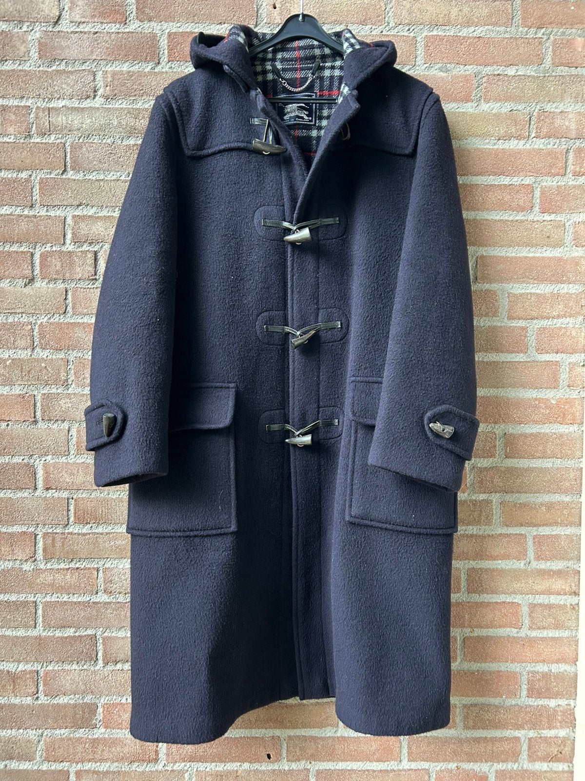 Burberry’s Navy Duffle Coat Montgomery Jas Wol Made England, Ophalen of Verzenden, Zo goed als nieuw, Maat 48/50 (M), Blauw