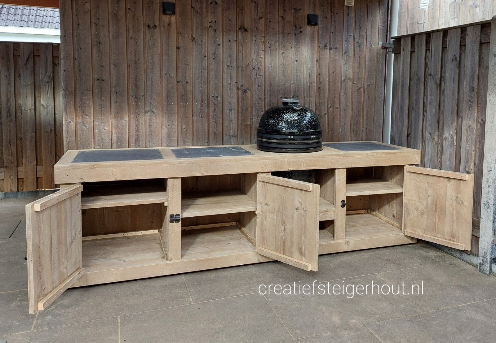 Buitenkeuken op wielen kamado grill steigerhout bbq meubel, Verzenden, Nieuw, Houtskool, Inbouw