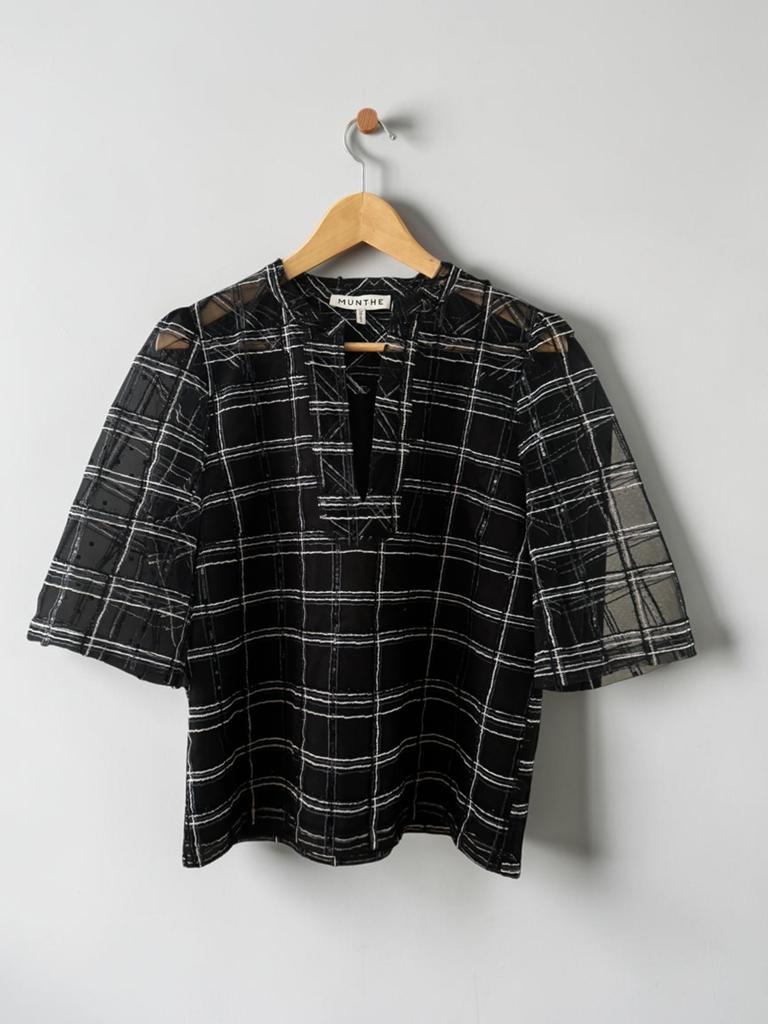 Munthe top blouse zwart ruiten ludovic 38 M medium, Ophalen of Verzenden, Zo goed als nieuw, Maat 38/40 (M), Zwart
