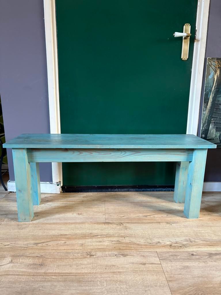 Houten bankje - Turquoise, Ophalen, Gebruikt, Overige kleuren, Eén