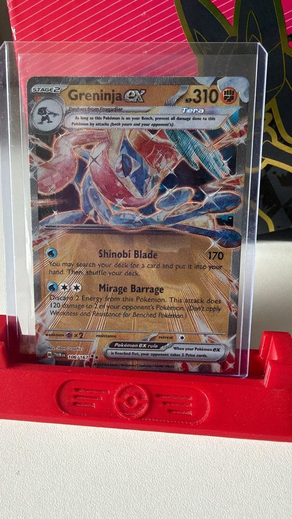 106/167 Greninja EX Metalen kaart uit Twilight Masquerade, Hobby en Vrije tijd, Verzamelkaartspellen | Pokémon, Ophalen of Verzenden