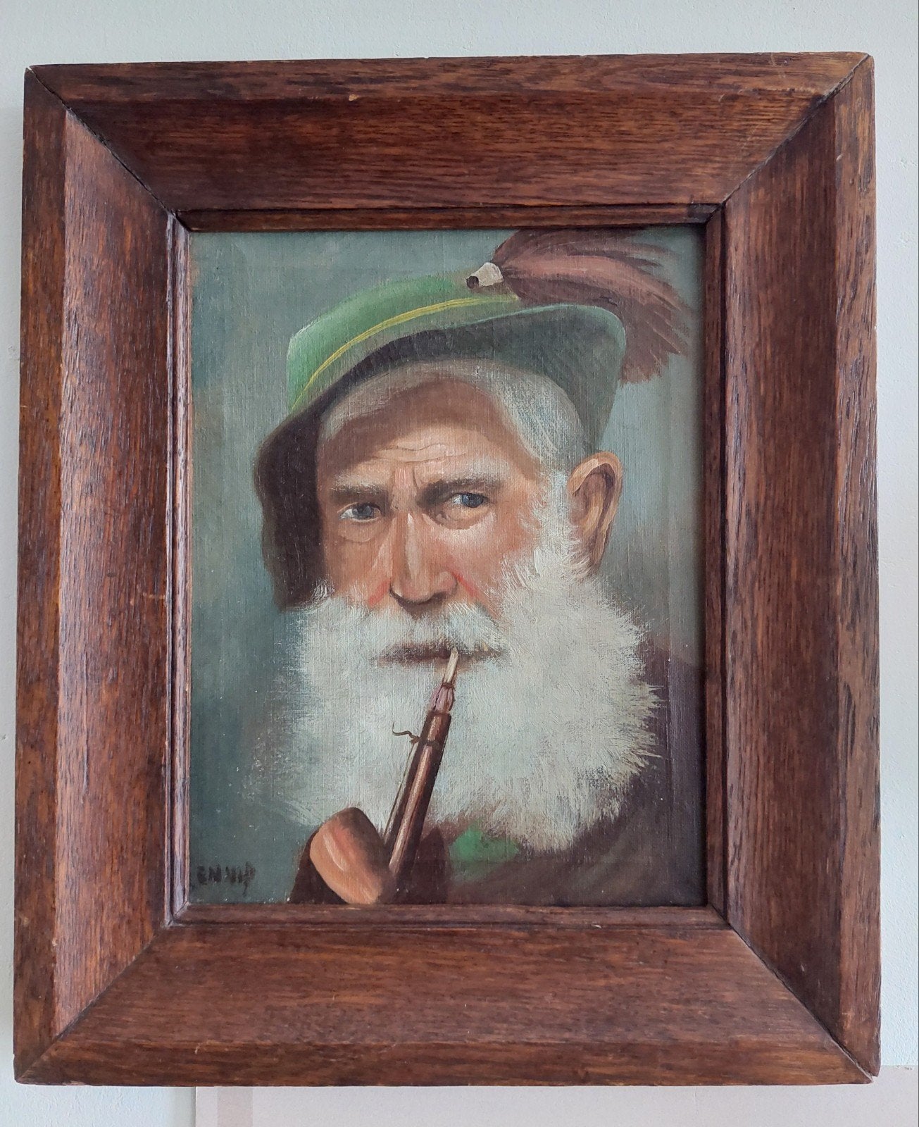 Vintage Beierse man rokend. Olieverfschilderij - Schwartz, Ophalen of Verzenden