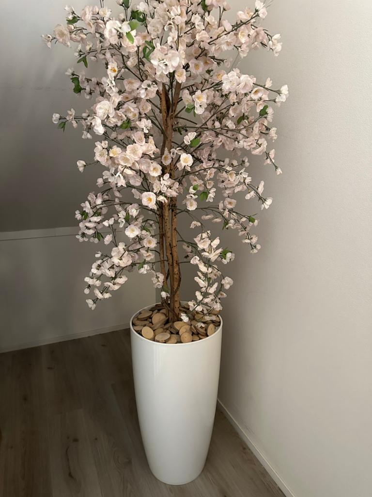 Bloesemboom 2 meter met hoge pot - Lichtroze bloemetjes, Huis en Inrichting, Woonaccessoires | Kunstplanten en Kunstbloemen, Ophalen