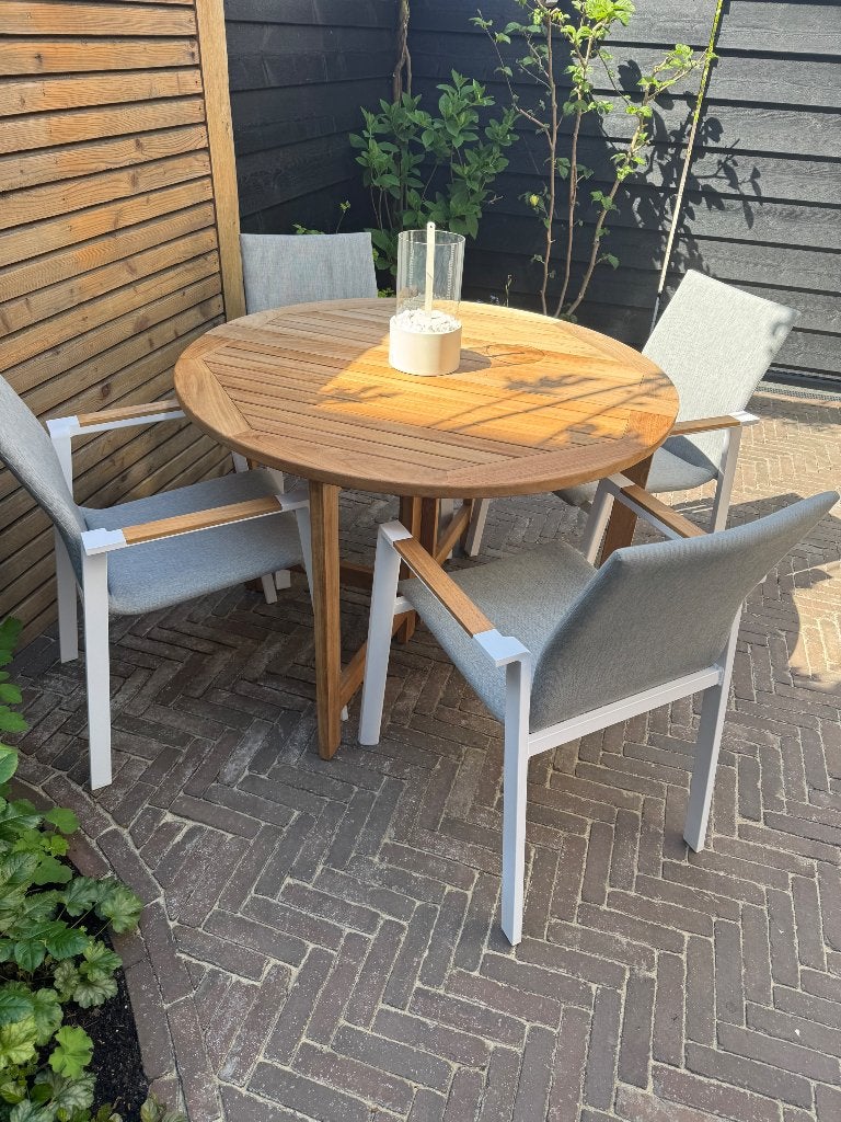 Tuintafel, Tuin en Terras, Tuintafels, Ophalen, Zo goed als nieuw, Rond, Teakhout