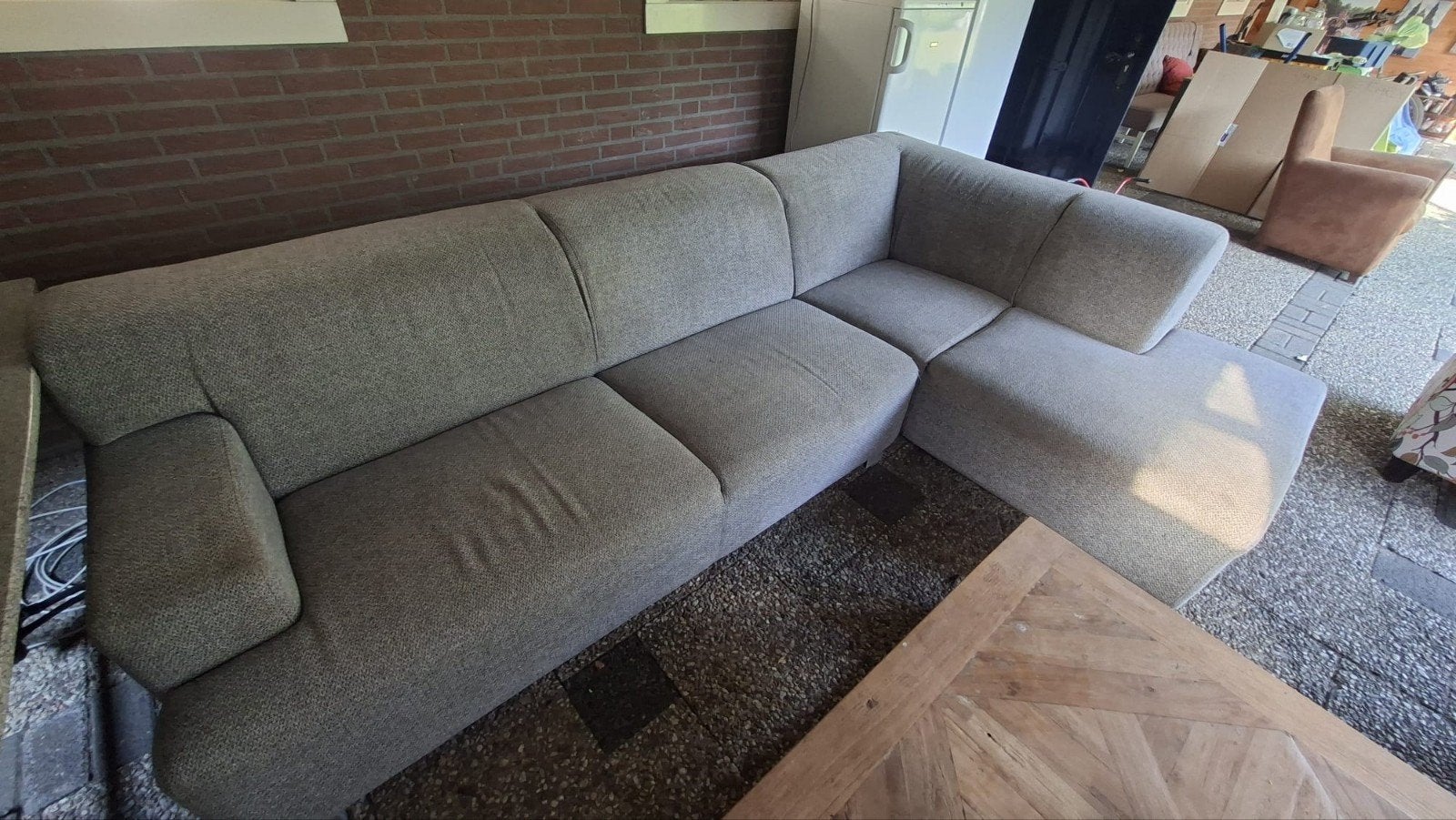 Grijze loungebank met chaise longue - gratis afhalen, Huis en Inrichting, Banken | Bankstellen, Ophalen, 250 tot 300 cm, Gebruikt