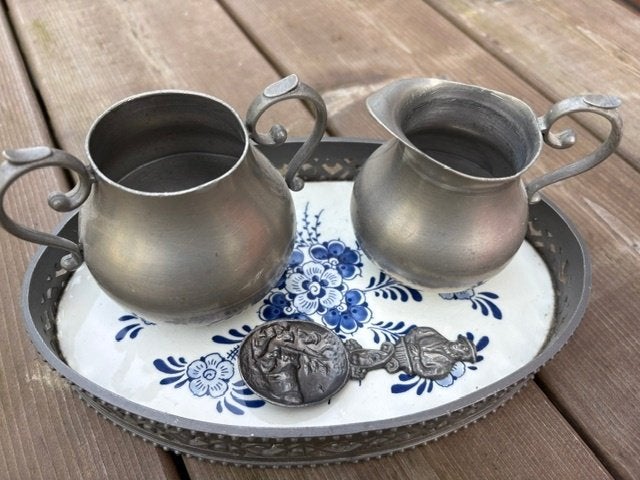 Delfts Blauw en tin: suiker en melk setje, Ophalen