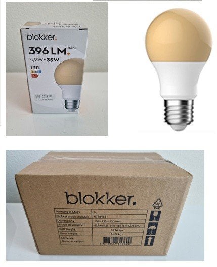 Partij Blokker LED Bulb A60 2400K 35W E27 Flame Nieuw, 30 tot 60 watt, Led-lamp, Nieuw, Overige merken