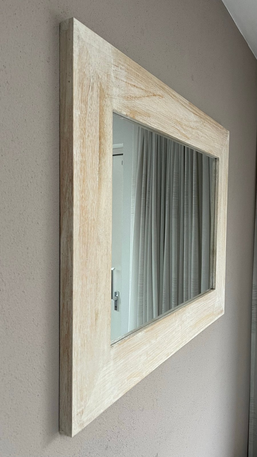 Houten spiegel met brede lijst, Ophalen, Zo goed als nieuw, 75 tot 100 cm, Minder dan 100 cm