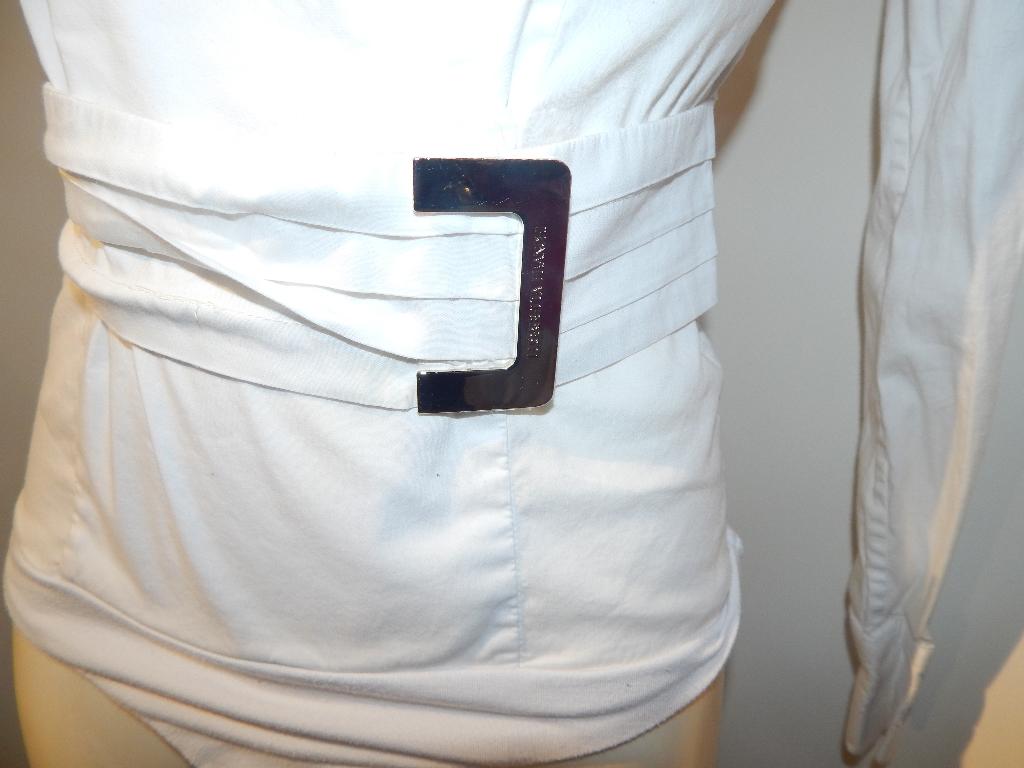 Elisabetta Franchi witte body blouse band met merk gesp, Wit, Maat 36 (S), Gedragen, Elisabetta Franchi