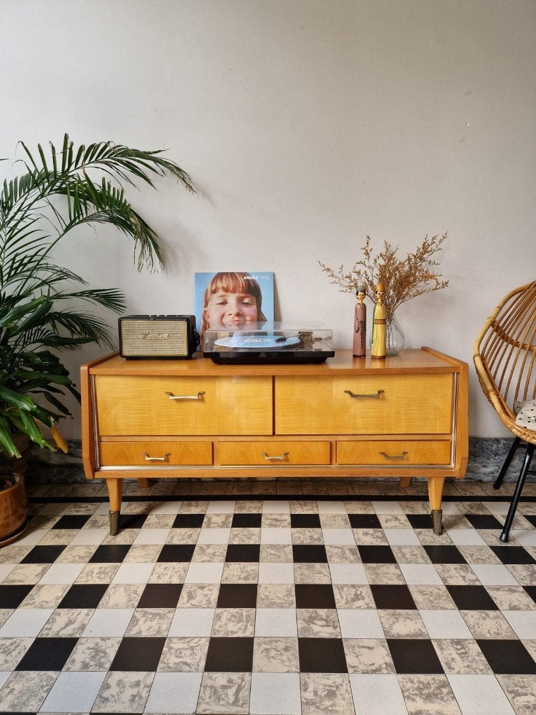 Vintage sixties dressoir | platenspeler meubel | kast, Ophalen, Gebruikt, Hout, Vintage