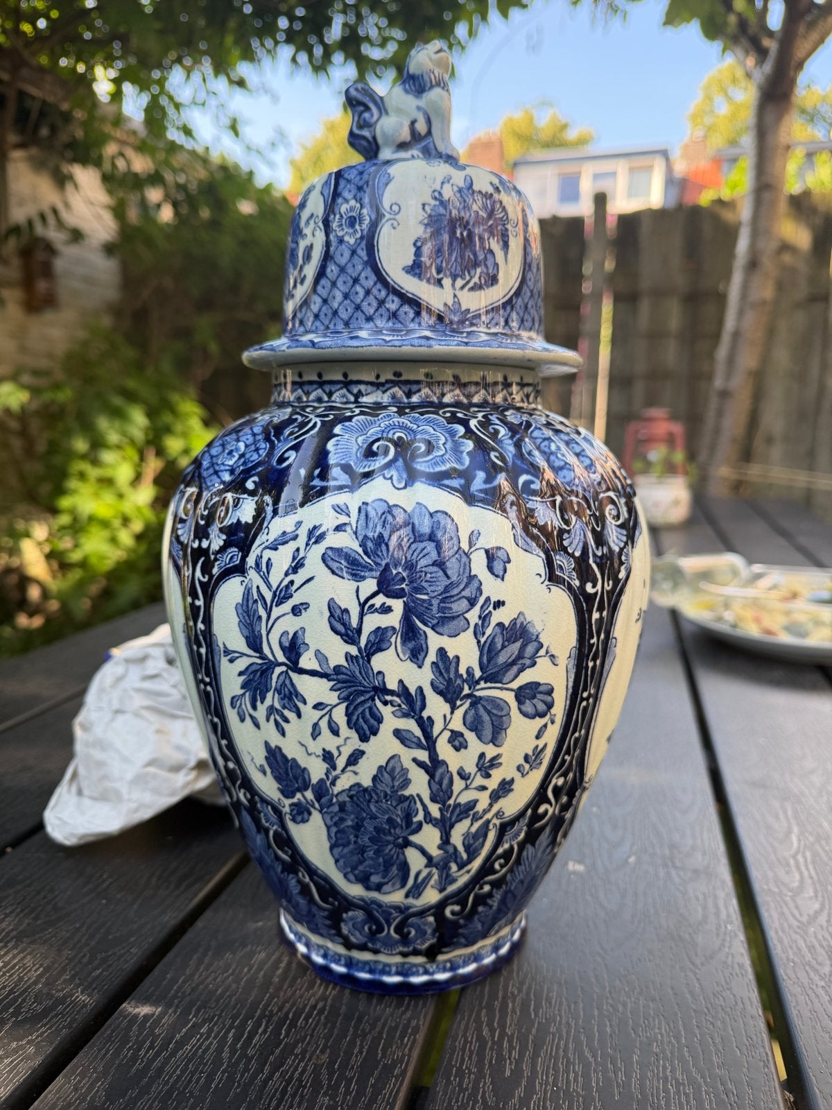 Prachtige Delfts Blauwe Gemberpot met Leeuw Deksel, Ophalen