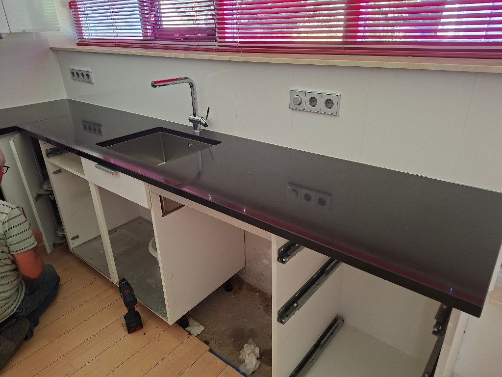 Granieten aanrechtblad, Huis en Inrichting, Ophalen, Zwart, Zo goed als nieuw, 200 cm of meer