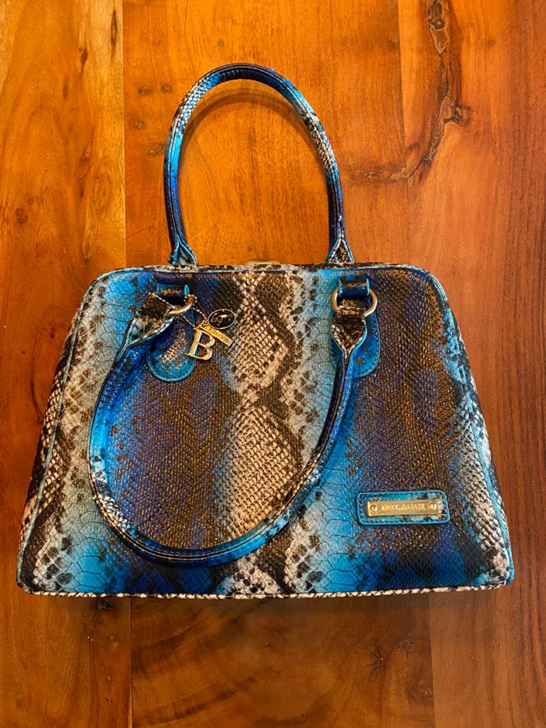 Handtas python leer look, Verzenden, Zo goed als nieuw, Blauw, Handtas