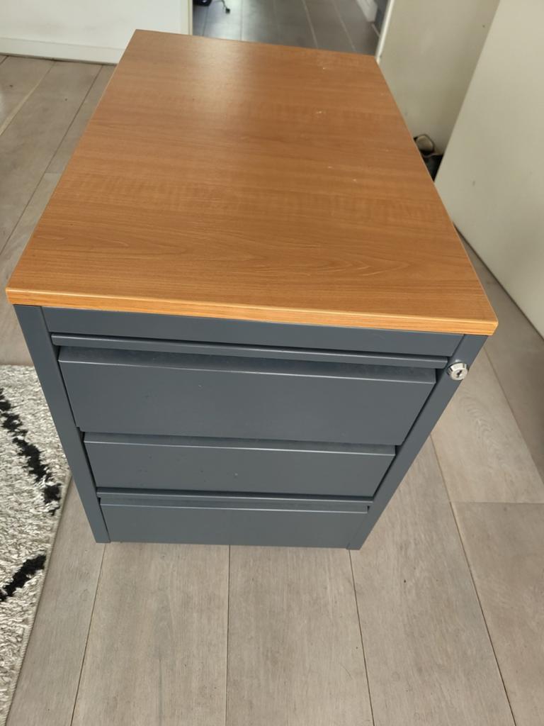 Ladeblok met 3 laden - Grijs/Hout - 74x45x60cm, Overige houtsoorten, Gebruikt, 3 of 4 laden, Minder dan 100 cm