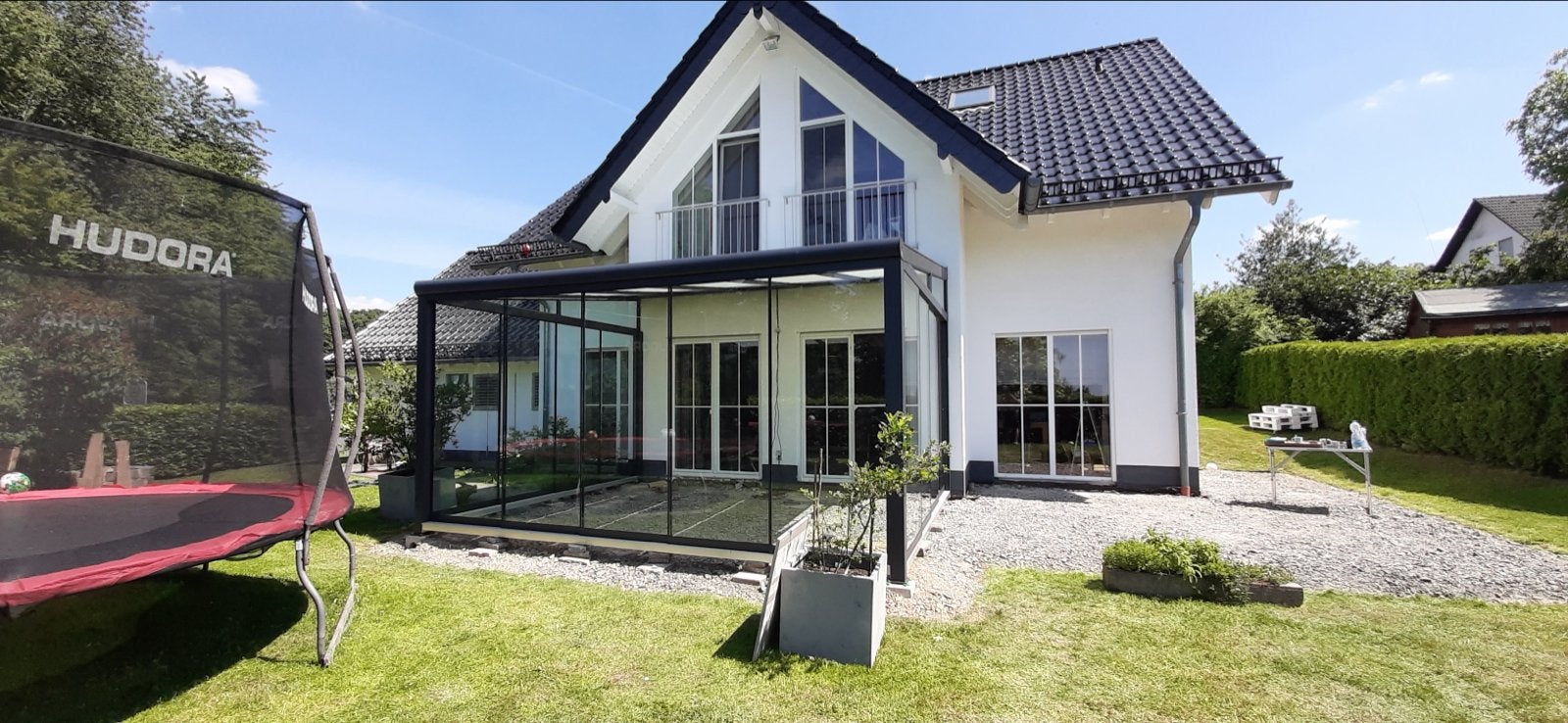 Gumax Terrasoverkapping met Glazen Schuifwand & Zonwering, Tuin en Terras, Overkappingen, Ophalen of Verzenden, Nieuw, Veranda