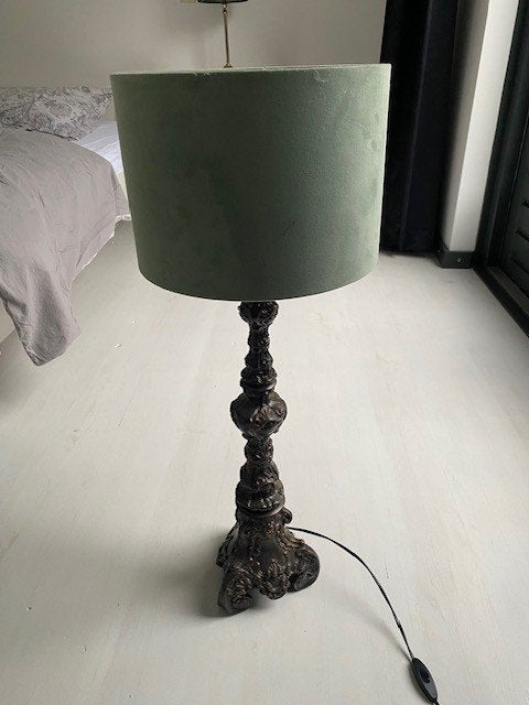 Vintage tafellamp met groene kap, Gebruikt, Overige merken, Groen, Met schakelaar