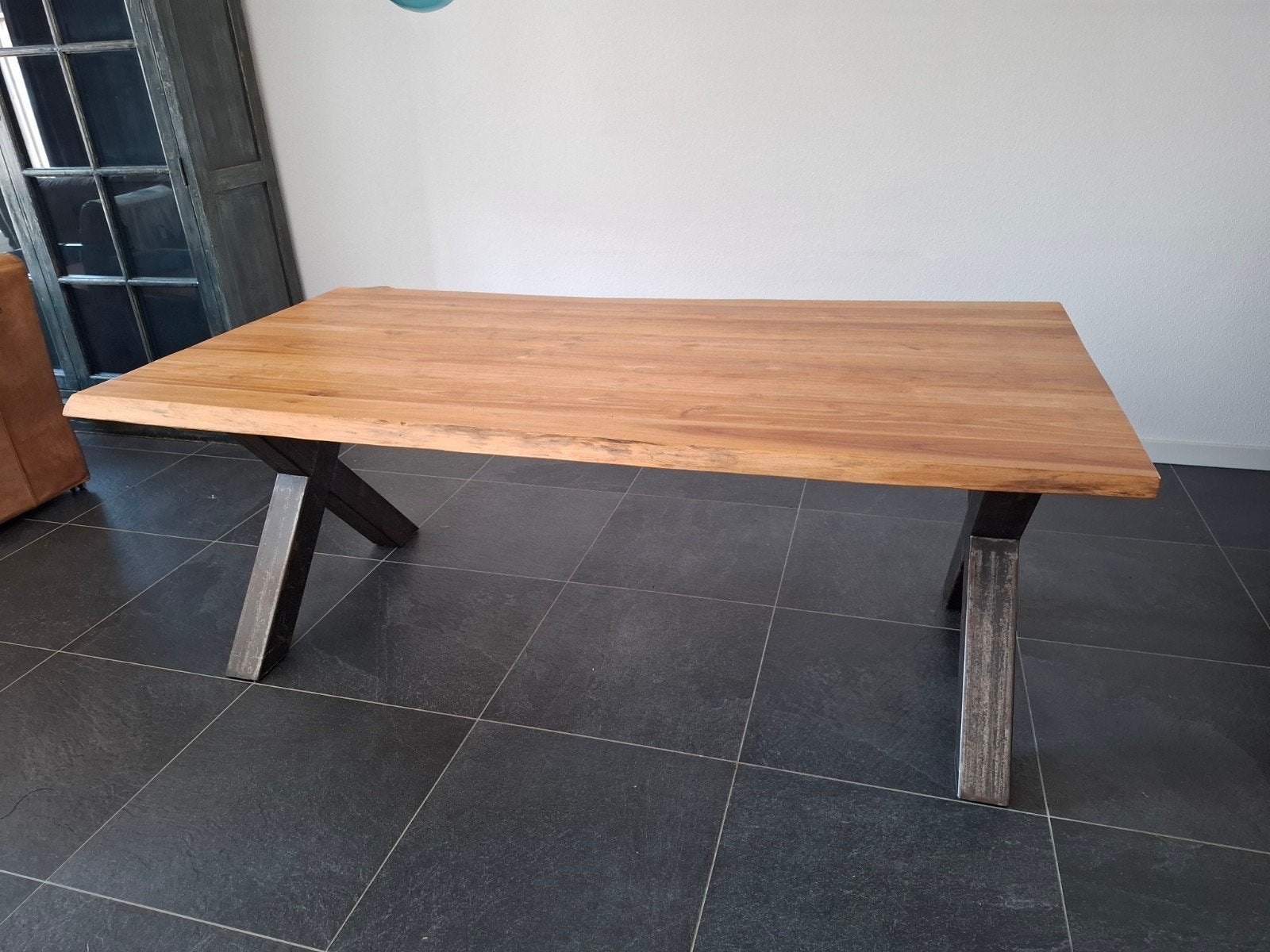 massief teak houten eettafel, Huis en Inrichting, Tafels | Eettafels, Ophalen, Teakhout, 200 cm of meer, 50 tot 100 cm