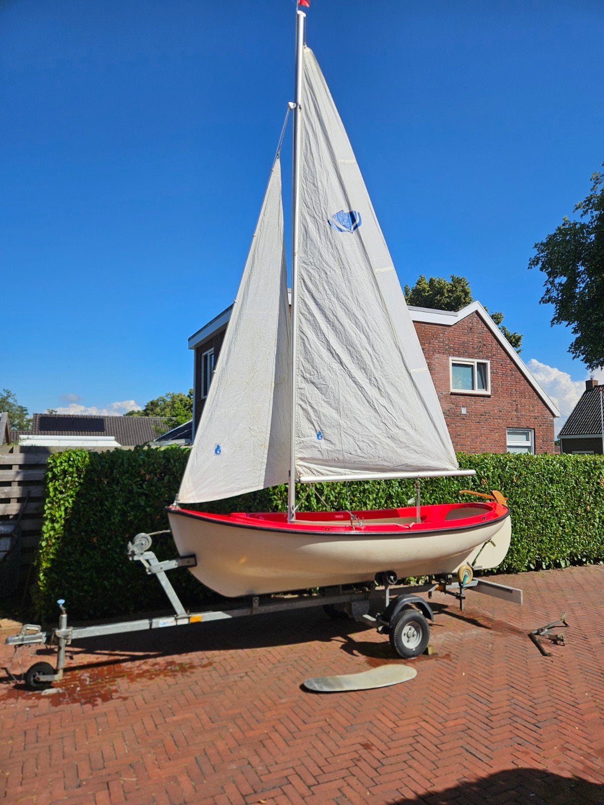 Polymore Midget 13 Oostzee jol met trailer en zeilen, Watersport en Boten, Open zeilboten, Ophalen, Inclusief zeilen, Gebruikt