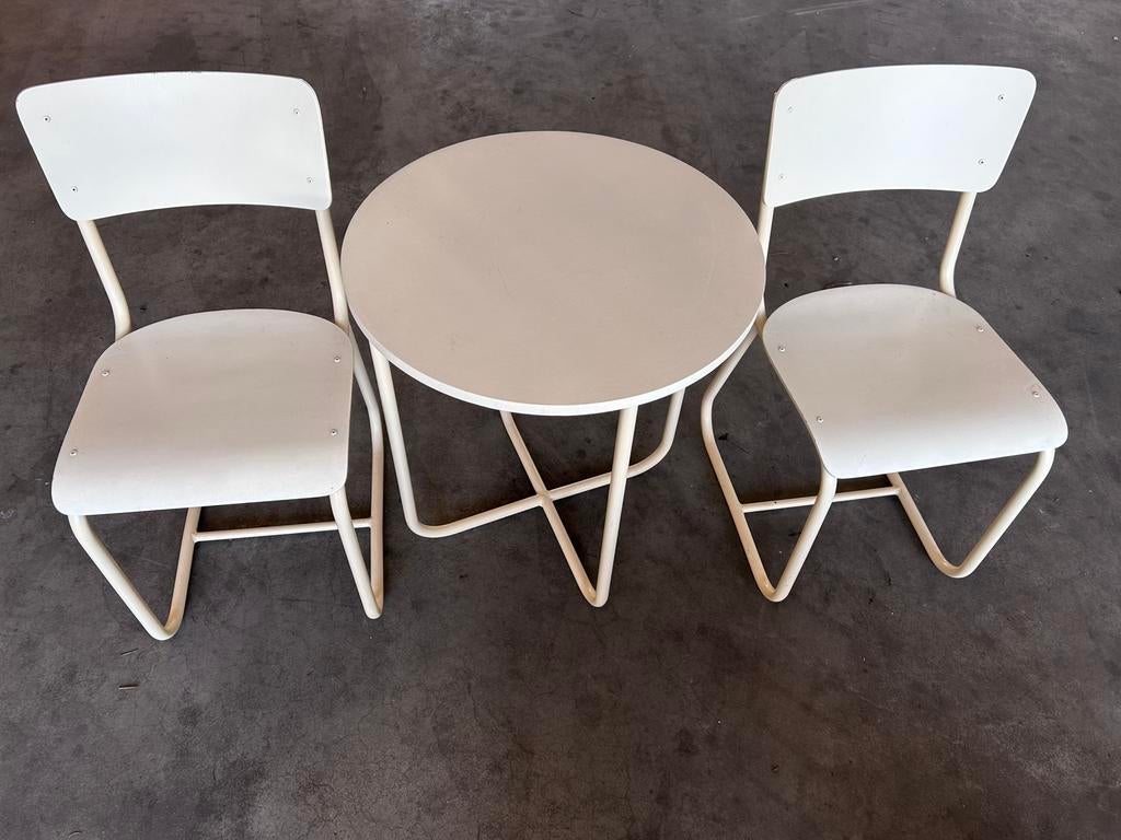 Wit buizenframe gispen design stoelen tafel, Ophalen, Zo goed als nieuw, Wit, Twee