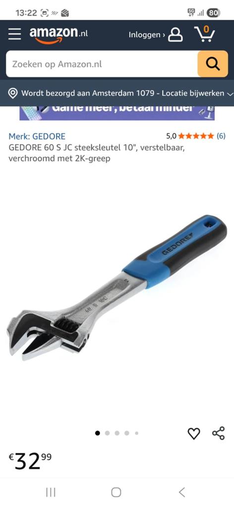 NIEUW Gedore verstelbare moersleutel bahco, Ophalen of Verzenden, Nieuw