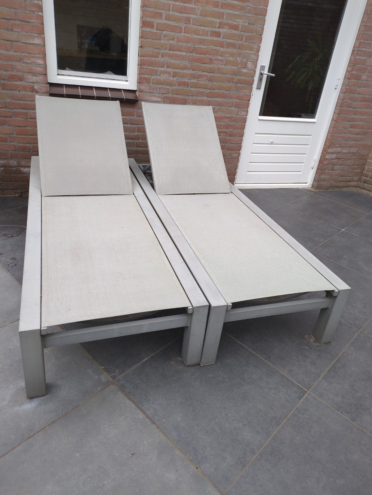 Set van 2 verstelbare ligbedden - aluminium en textileen, Ophalen, Gebruikt, Aluminium, Verstelbaar