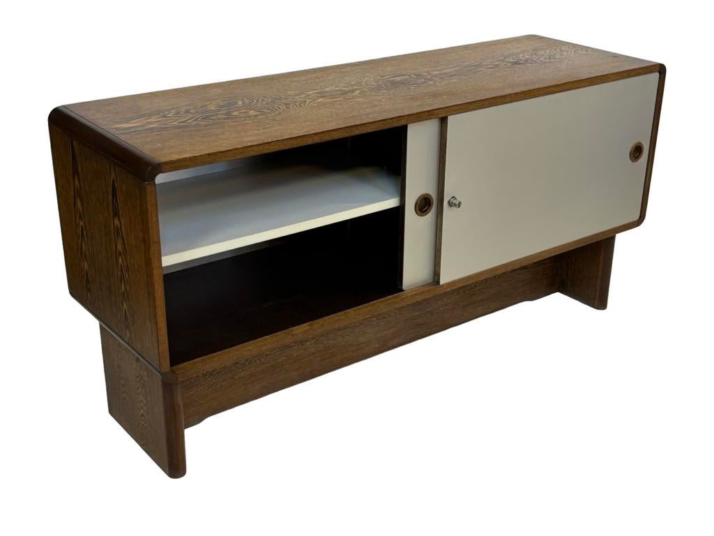 Vintage dressoir wenge lage kast wandmeubel jaren 70 design, Gebruikt, 100 tot 150 cm, Vintage, 25 tot 50 cm