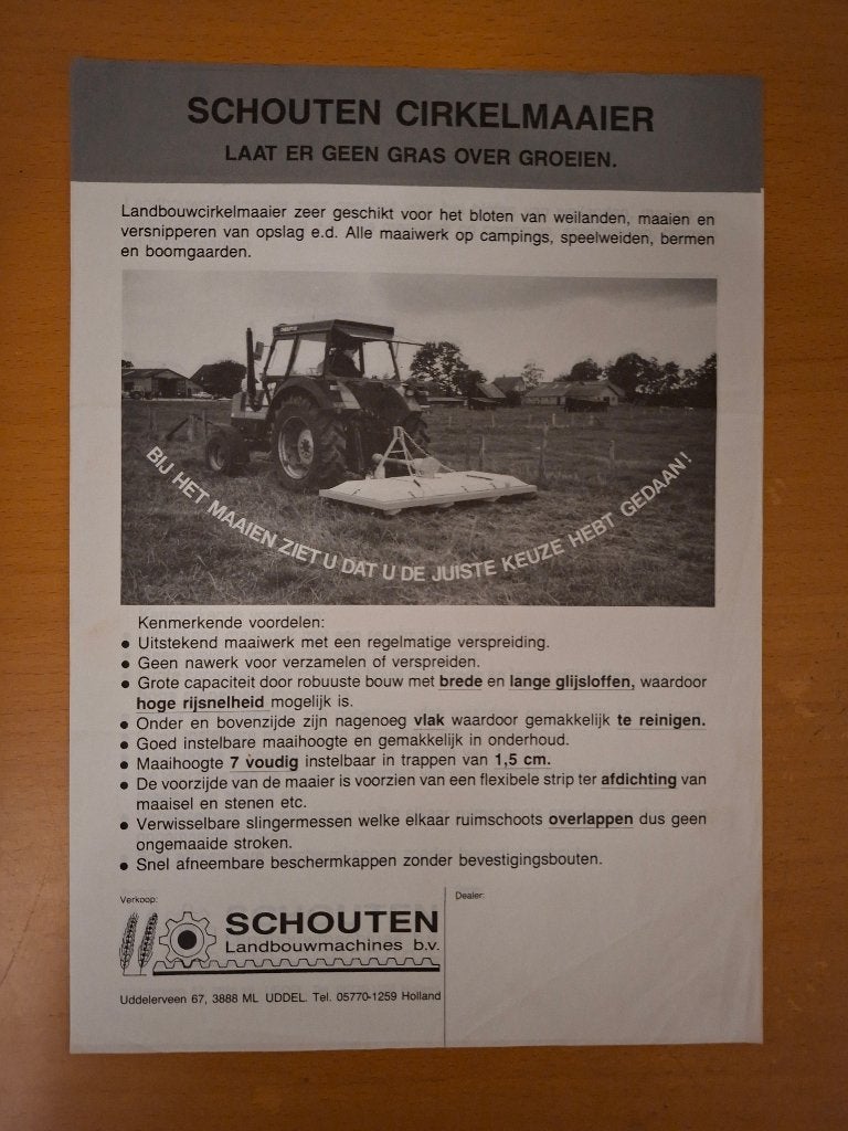 Folder Schouten Cirkelmaaier, Verzenden, Gelezen, Tractor en Landbouw