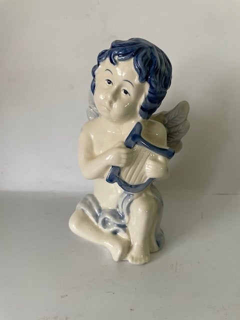 Delfts blauw beeld Engel / cherubijn met harp., Diversen, Kerst, Ophalen, Zo goed als nieuw