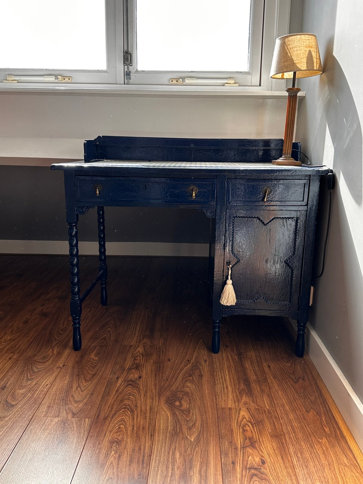 Vintage Donkerblauwe Bureau met Lades en Kastje, Ophalen of Verzenden
